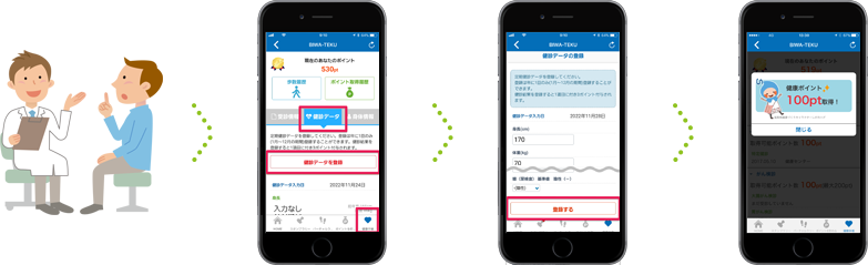定期健診データを登録してポイントをためる